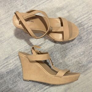Call It Spring Nude/Tan Wedge Sandals with Ankle Strap